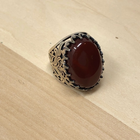 925 Silver Red Agate Women Ring - Picture 4 of 5